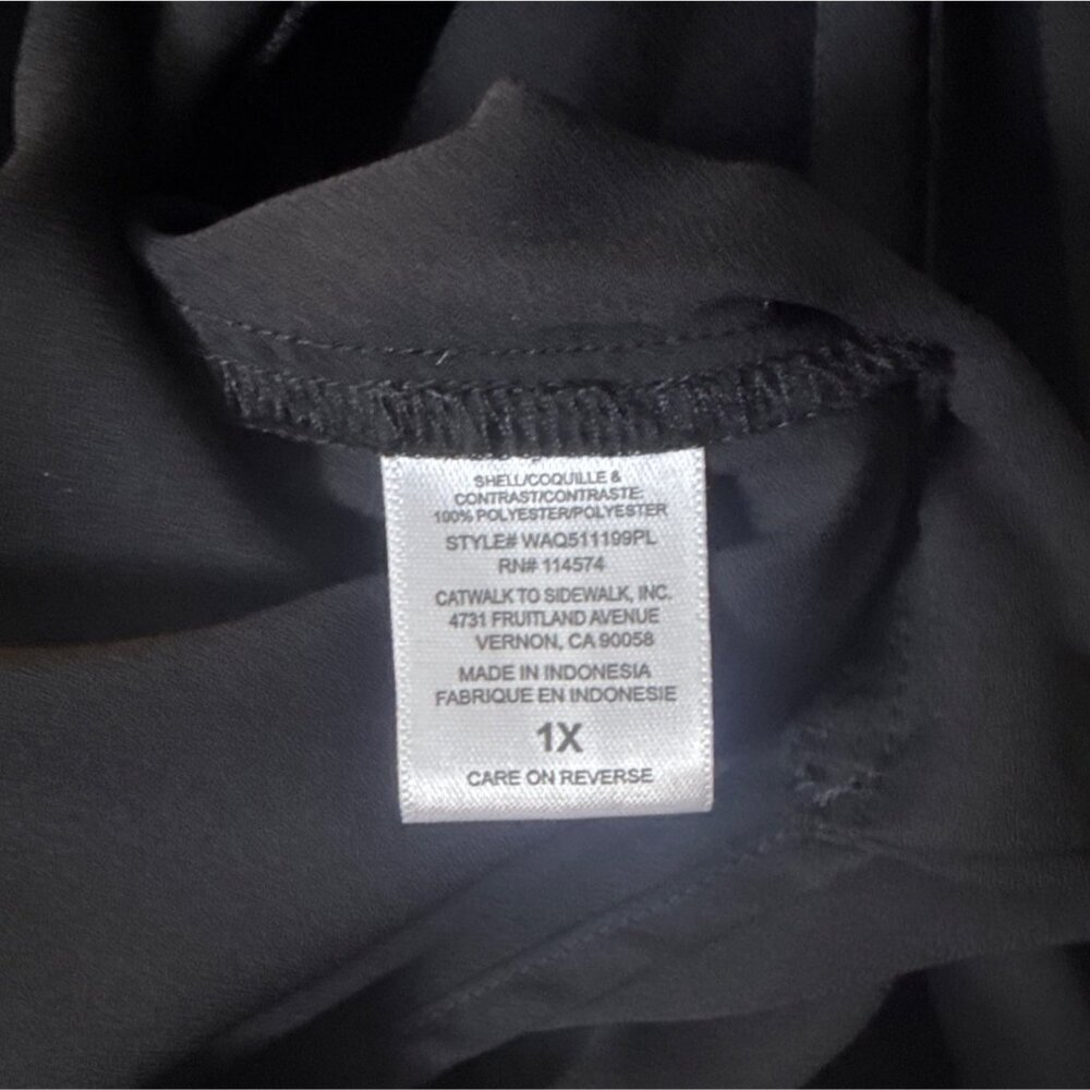 Black Pleione Womens Draped Blouse 1X Polyester With Smocked Cuffs - Picture 4 of 7